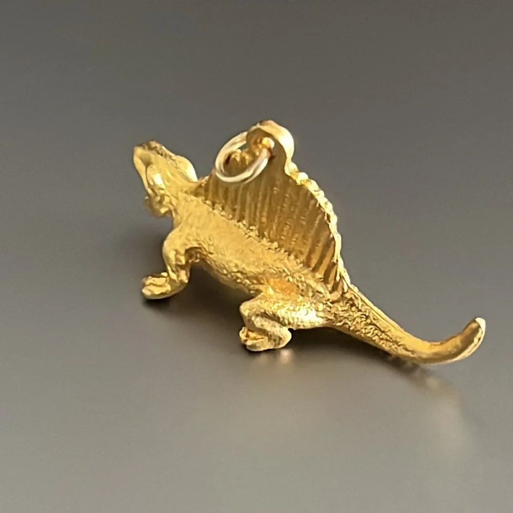 Shiny Gold Tone Dimetrodon Dinosaur Bracelet Charm, Necklace Pendant, Key Chain